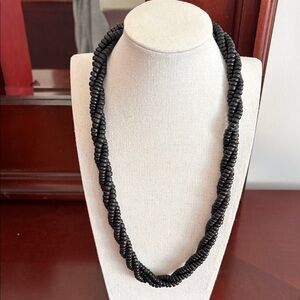Black Multi-Strand Wood Bead Necklace #434